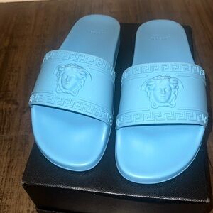 New Versace Mens Palazzo Pool Slide Sandals Blue Size 43(10)